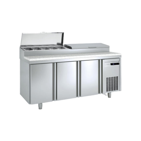 Meuble de préparation saladette bac GN 1/4 réfrigérée positive 0/+8°C gamme TOP - 3 portes - 2020x600x850mm